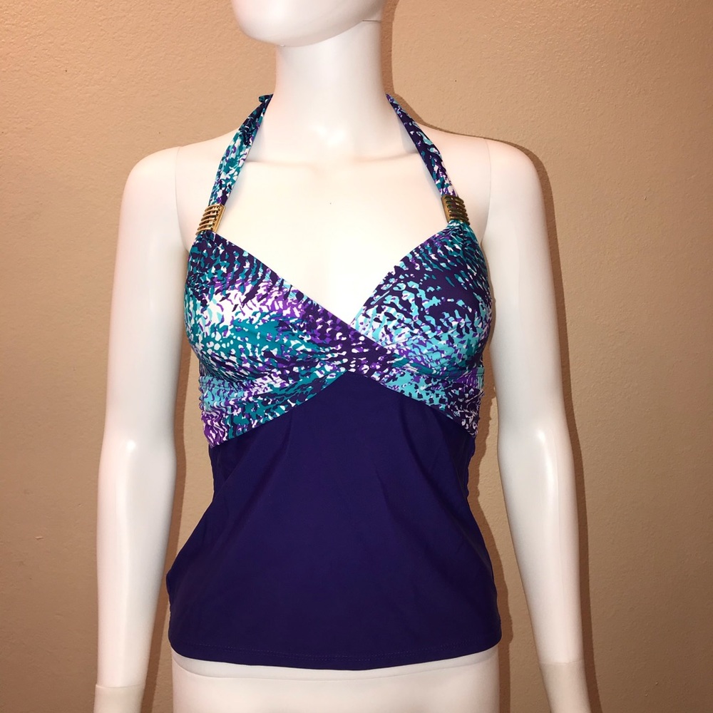 Catalina Halter Tankini Swim Top Size Small Purple Crossover Beach Pool Resort